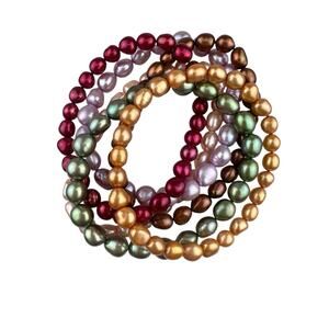 Honora Lot of 6 Real Pearl Color Stretch Bracelets Green Red Brown set